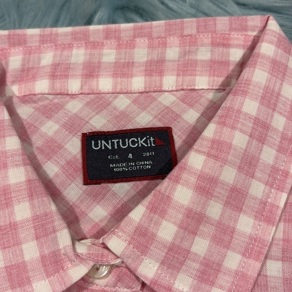 NWT UNTUCKit Calina Women’s Pink & White Gingham Long Sleeve Button Down Shirt - Picture 3 of 9